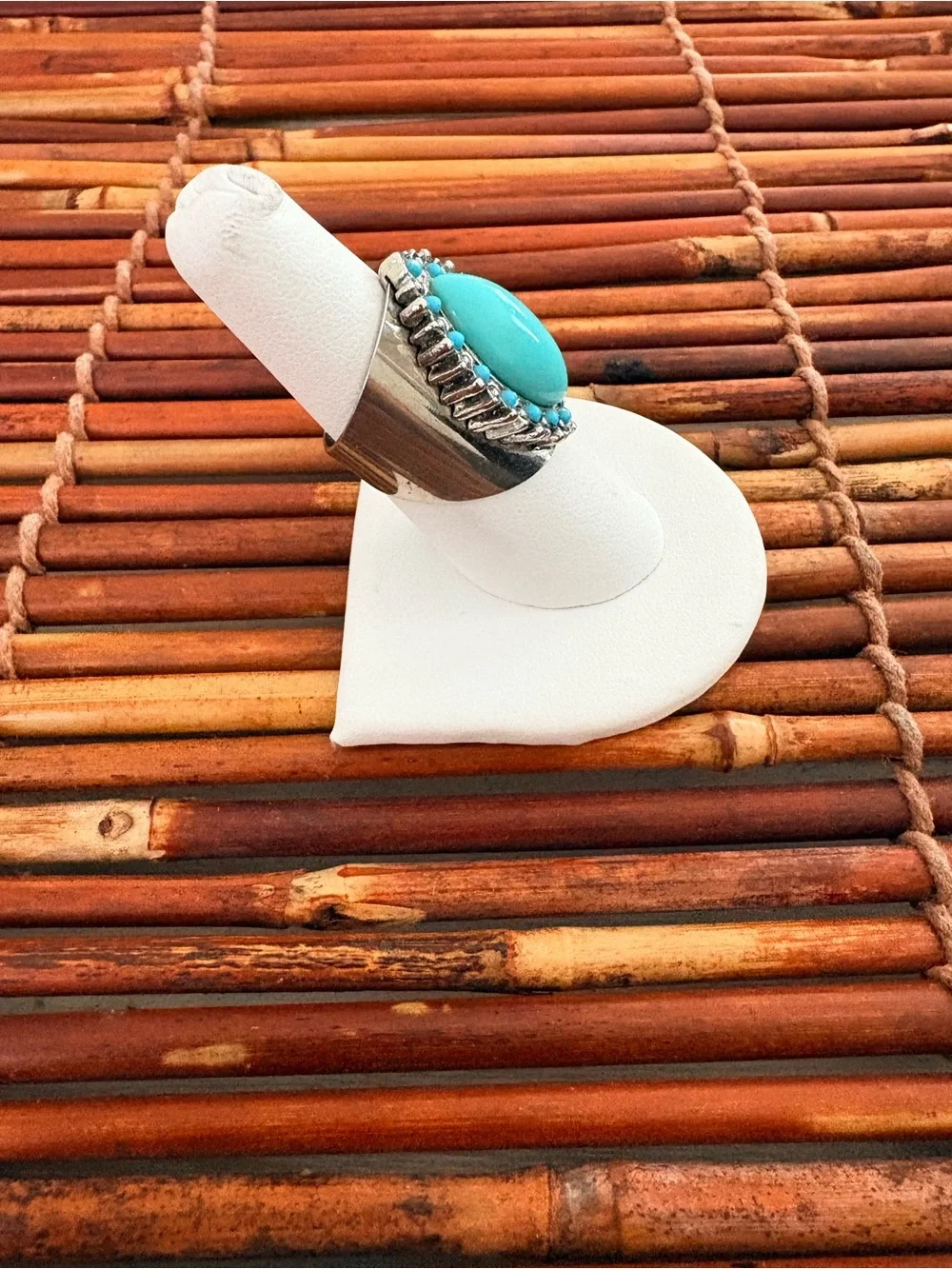 Faux Turquoise Teardrop Necklace Matching Ring Silver Tone Size 7 18”-20”